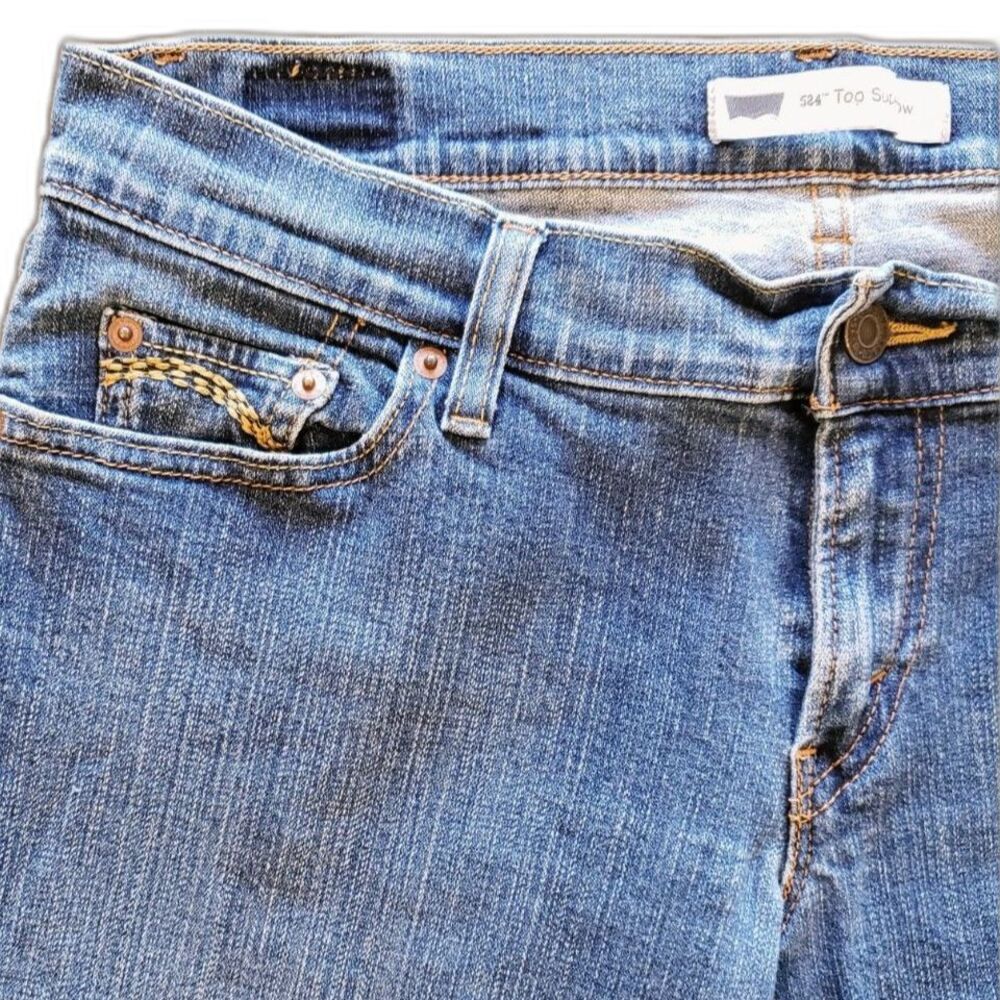 Levi's 524 Superlow Jeans Embroidered Pockets Blue Wash Size 11 Y2K Denim - Picture 5 of 8